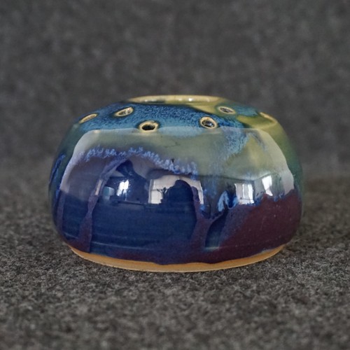 J & S Beaumont Pottery Vase Blue Green Purple Abstract Small Flower Frog NC - Picture 4 of 15