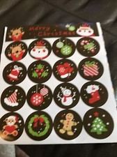 MERRY CHRISTMAS Round Seal Stickers 16pc 5.5  x6.5  Snowman  Santa  Reindeer  Holly