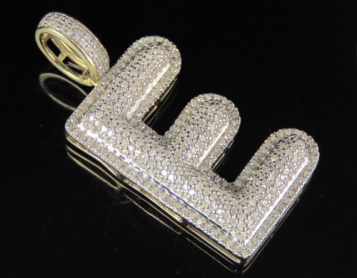 Diamond Bubble Initial E Letter Pendant In 10K Yellow Gold Unisex 1 CT 1.5" - 第 2/8 張圖片