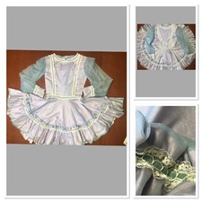 Vtg Iridescent Party Dress girls Sz 6 Full Circle Pageant Blue Purple Sheer Slv