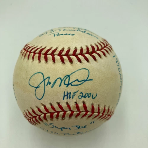 Joe Montana Signed Heavily Inscribed Career STAT Baseball Reggie Jackson COA