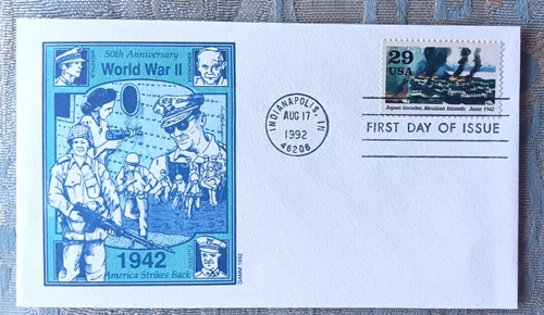 WW2 JAPAN invades ALEUTIAN islands 1992 50TH ANNIV GAMM FDC VF UNADDR