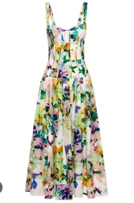 Nicholas Makenna Linen Midi Dress Martos Floral print In White 8 New With Tags! | eBay Nicholas Makenna Linen Midi Dress Martos Floral print In White 8 New With Tags! | eBay