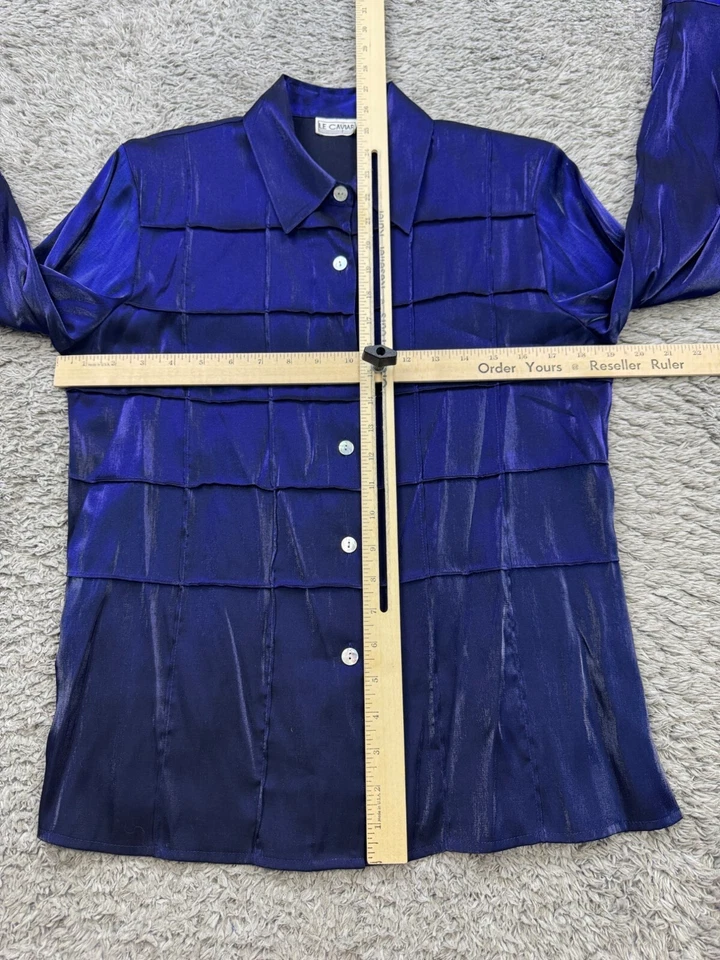 Blusa caprichosa Le Caviar Top Mujer Pequeña Azul Real Satén Arrugado en Niveles Capas Foto 4 de 4