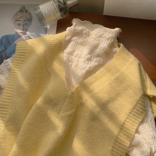 Women Sweet Waistcoat Sleeveless Tops Soft Solid V-Neck Knitted Sweater Vest - 第 4/10 張圖片