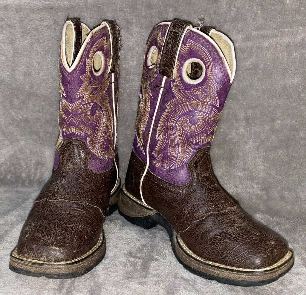 CHILD KIDS DURANGO SIZE 11 LEATHER WESTERN BOOTS PURPLE GOLD SQUARE TOE