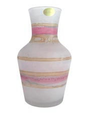 Al Rama Hand Painted Art Glass Vase w/ Label Made in Israel Pink Yellow