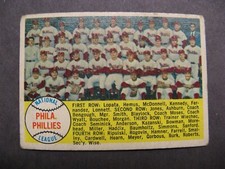 1958 Topps Baseball Card # 134 Phillies Team & Check List, Very Good / Good Cond