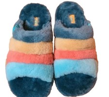 UGG Australia 7M "Fluff You" Slippers Marina Blue Lambswool Plush Slides 1123772
