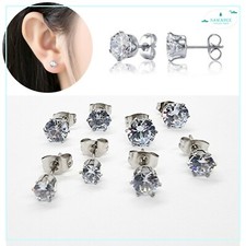 Orecchini punto luce in acciaio zircone brillantino rotondo bianco uomo donna 