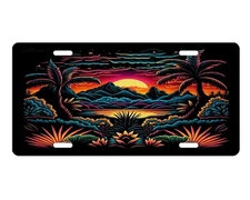 Neon Tropical Island Aluminum Front License Plate Car Accessory Vanity Plate Tag