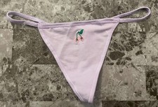 NWT VICTORIA'S SECRET PINK LAVENDER EMBROIDERED CHERRY HEART V STRING PANTIES