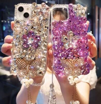 For iPhone 15 14 13 12 11 16 Pro Max Bling Glitter Colorful Diamonds Rose Case
