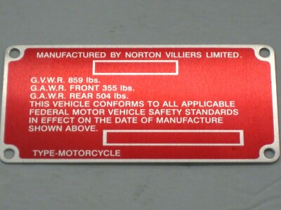 NORTON OEM Registration badge Villiers Triumph LTD 06-3247 frame Tag label