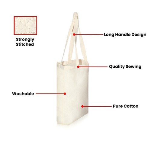 Plain Natural Shopping Shoulder Tote Shopper Bags 100% Cotton Canvas Grocery Bag