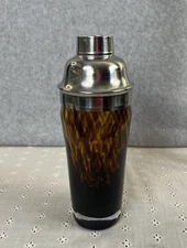 Vtg Tortoise Shell Brown Glass Cocktail Shaker Barware MCM Art Deco NO LID