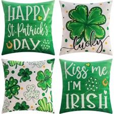 St. Patrick's Day Pillow Covers 18 x 18 inches 4Pc Set Green Lucky Clover