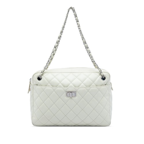Chanel Large Quilted Caviar Reissue Camera Bag Pre-Loved Off White