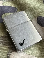 1989 Vintage Zippo Pipe Lighter - Brushed Chrome With Pipe Logo