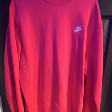 Nike unisex Pink Fleece Crewneck Pullover Sweatshirt Embroidered Logo L