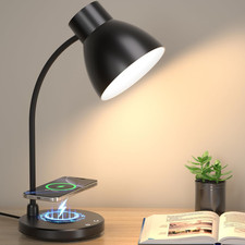 LED Desk Lamp for Home Office with Wireless Charger, Black  3 Color Modes Dimma