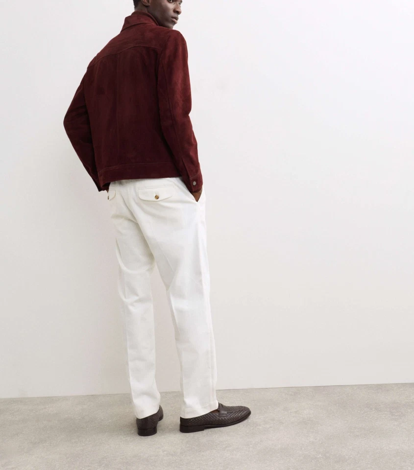 Burgundy Café Racer Leather Jacket for Men Pure Suede Size XS S M L XL CM - Image 3 of 4