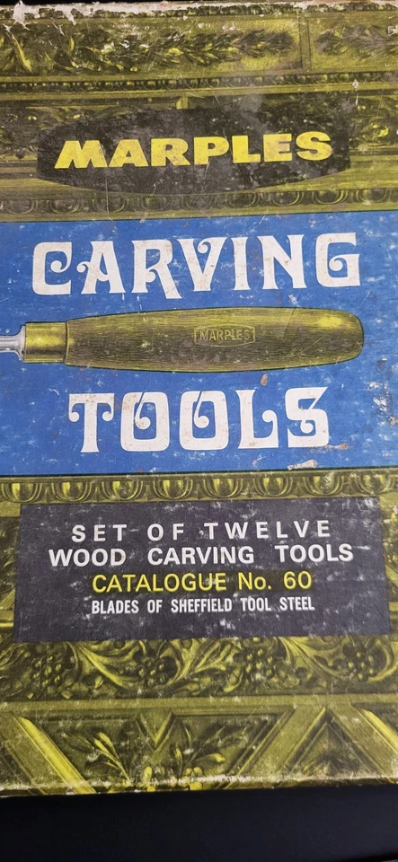 VINTAGE MARPLES No. 60 WOOD CARVING TOOLS CHISELS SET OF 12 IN ORIGINAL BOX - Image 4 of 4