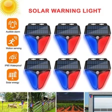 6X Solar Alarm Strobe Light Lamp Motion Sensor Waterproof Sound Security Outdoor