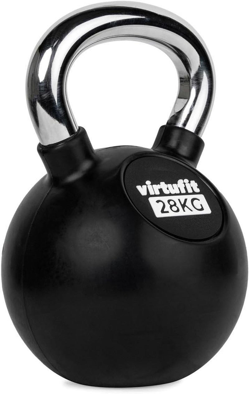 Kettlebell en fonte 28 kg avec poignée chromée et base en caoutchouc