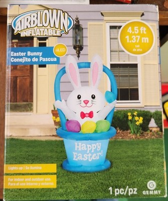 Easter Bunny Blue Basket Gemmy Airblown Inflatable LED Yard Decor 4.5ft Used 