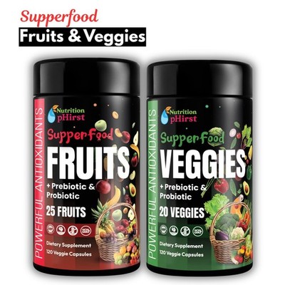 New Daily Fruits and Veggies Whole Food Supplement with Superfood 240 Capsules