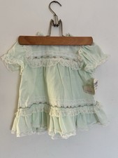 Vtg Nannette Sun Dress Baby 12 Months Mint Green Puff Sleeves Lace NWT