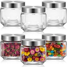 6 Pack 27 oz Clear Glass Canister Set with Stainless Steel Lids Wide Mouth Fo...