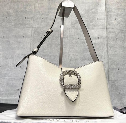 Near Mint Jimmy Choo CHERI HOBO/S Crystal Hobo Leather Handbag White Authentic