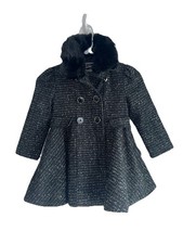 Rothschild Girls Princess Tweed Dress Coat Sz 4 Black Metallic Faux Fur Collar