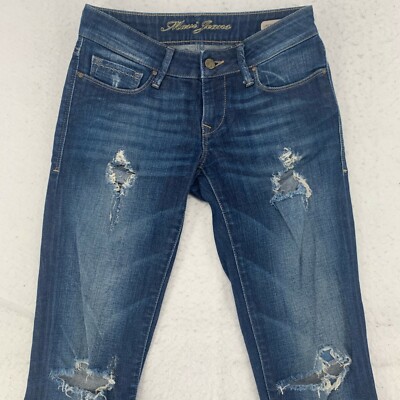 Mavi Jeans Lindy Low Rise Skinny Womens Distressed Whiskered Denim Blue Sz 26/30