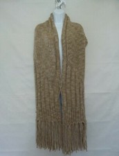Sisley Women’s Beige Knit Fringe Scarf Shawl Length 72 inch