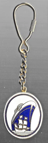 KEY FOB GOLD METAL HOLLAND AMERICA CRUISE LINE ENGRAVEABLE BACK BLUE SHIPS
