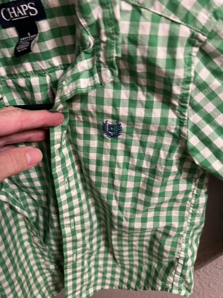 Chaps Plaid Shirt Boys Size 5 Long Sleeve Button Front Green White Plaid - Image 4 of 4