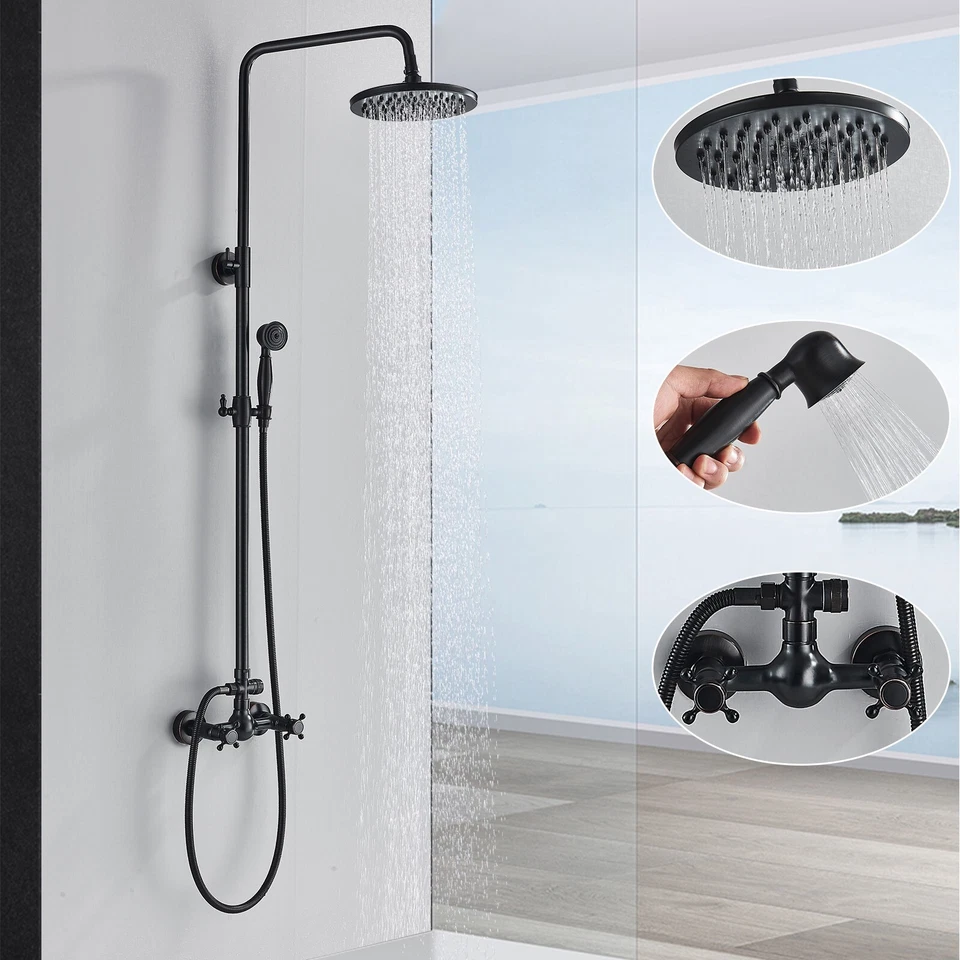 "Juego de sistema de grifo de ducha de bronce frotado con aceite mezclador combinado de cabezal de ducha de lluvia de 8""" Foto 2 de 4