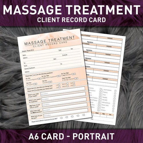 Massage Client Record Card Treatment Consultation Massage Therapists Salons A6 - Picture 1 of 9