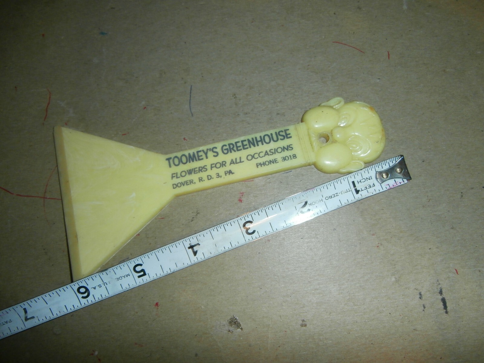 Vintage Toomey's Greenhouse Flowers Dover PA Phone 3018 Plastic Scraper