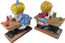 Bookends -Boy  Girl Ceramic MCM VINTAGE 8  T X 7  L Chip On Her Shoulder FS