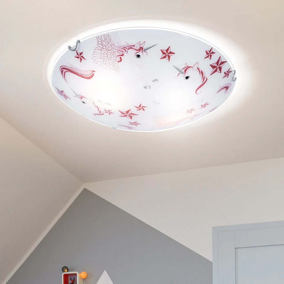LED Fille Couvrir Lampe Licorne Étoiles Enfants Chambre Verre Lampe Rose Blanc - Photo 1/4