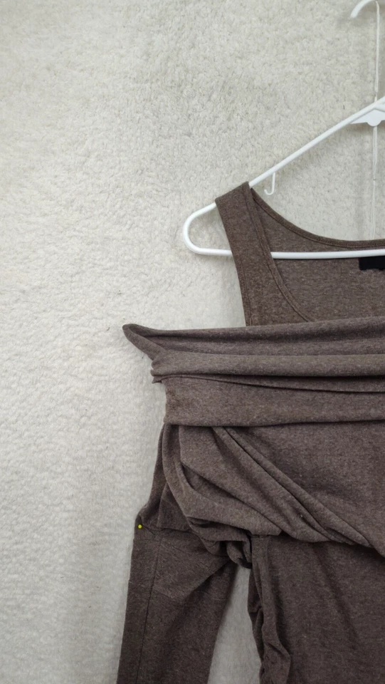 Ryu женщин платье средний коричневый хлопок смесь длинным рукавом холодные плечи рукав мини - Изображение 2 из 4