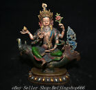 11.2" Old Chinese Bronze Painting 4 Arms Kwan-yin Guan Yin Dragon Fish Statue