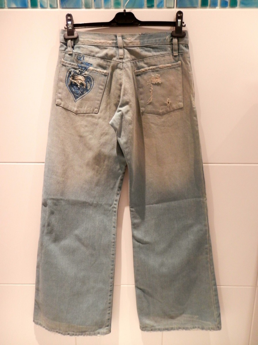 TSUBI FADED BLUE BAGGY COTTON DENIM JEANS WITH BLUE DETAIL