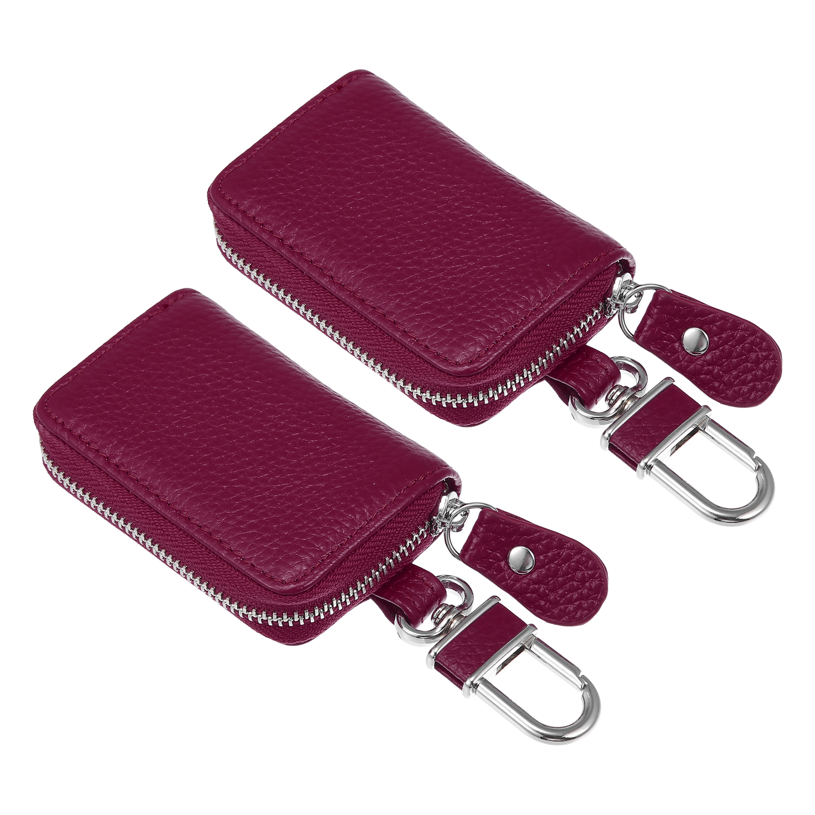Coche Llave Estuche Vaca Piel con Cremallera Duradera de Color Rosa Rojo, 2uds