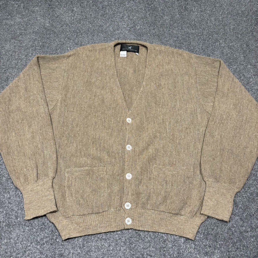 Peruvian Connection Sweater Mens Large 100% Alpaca Cardigan Tan