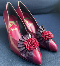 Janells VTG 1970s made in Spain pink purple color block leather heels sz 7